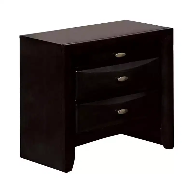 Spacious Nightstand, Metal Knobs, 3 Drawers, Black Solid Wood