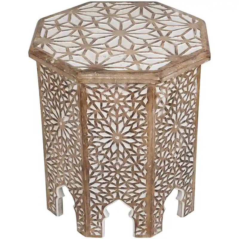 18 Walnut Brown and Brushed White Octagonal Side Table