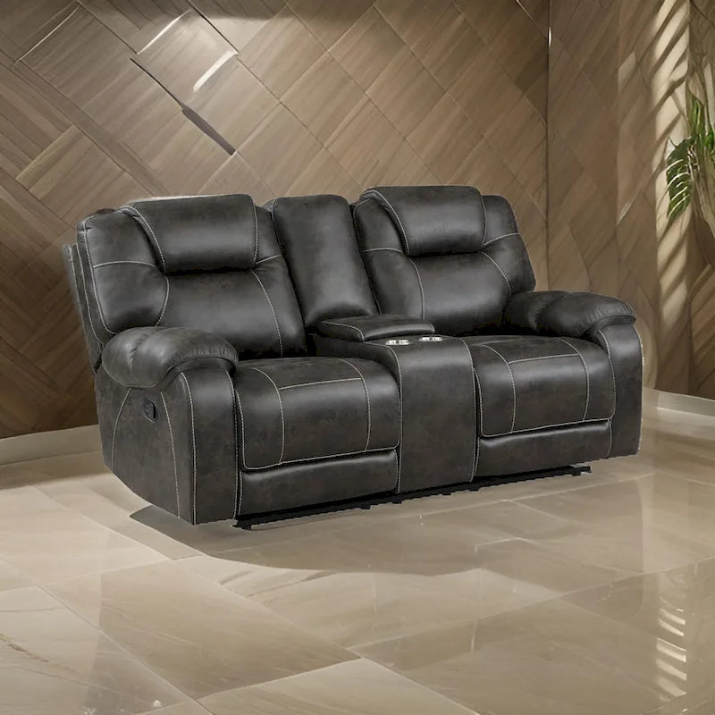 Lily 75 Inch Double Manual Recliner Loveseat, Cupholders, Brown Microfiber