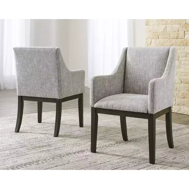 Signature Design by Ashley Burkhaus Traditional Dining Upholstered Arm Chair, Set of 2, Gray & Dark Brown