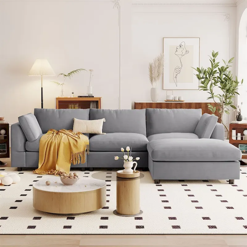 Merax Upholstery Convertible Sectional Sofa, L Shaped Couch with Reversible Chaise