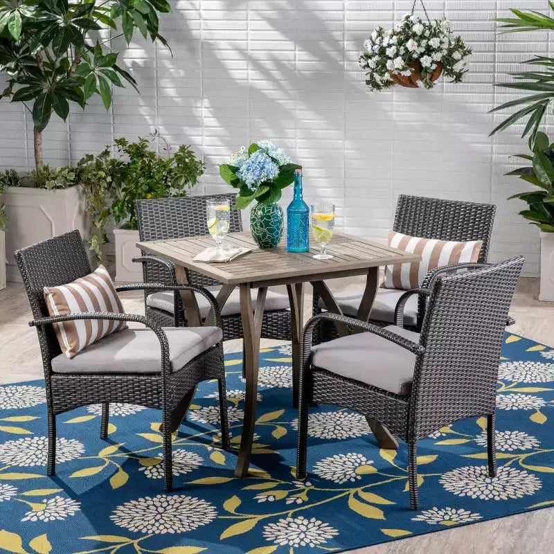 Christopher Knight Home Hartford Outdoor Acacia Wood and Wicker 5 Piece Dining Set with Cushions