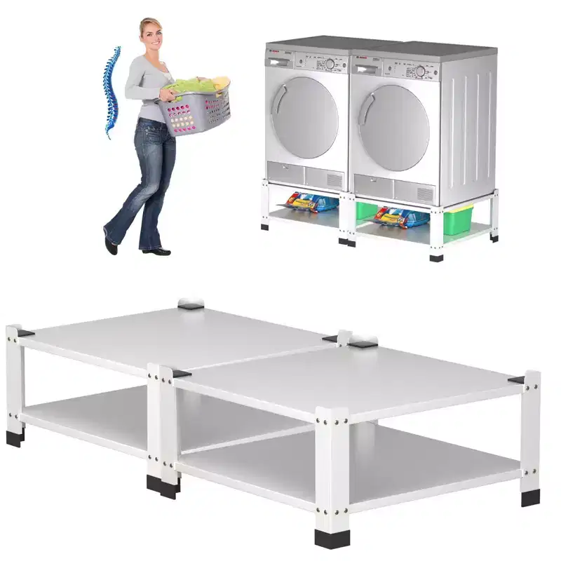2-Pack Laundry Pedestal for Washer and Dryer with Storage Shelf, 28 Wide 14 High Universal Steel Stand with 800lb Capacity, White