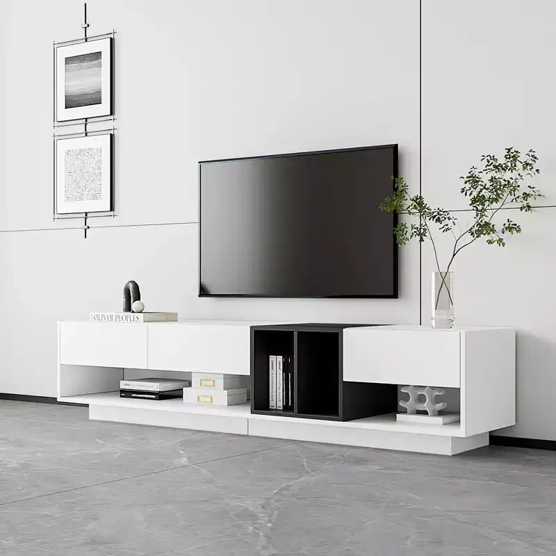 74.8 Stylish TV Stand for TVs Up to 80, Two-tone Media Console with Multifunctional Compartment - ModernLuxe