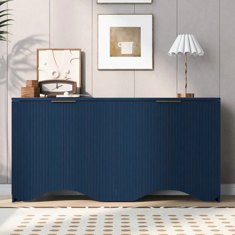 Four-Door Cabinet with Vertical Stripes and Wavy Design