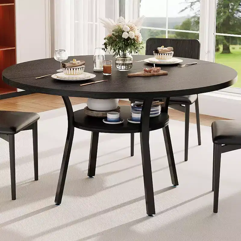 GustoWave 47 Round Dining Table for 4, Kitchen & Dining Room Table with Storage Shelf