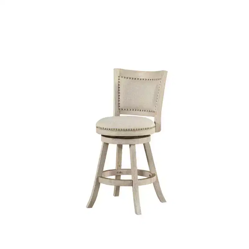 Ivory Linen Swivel Counter Stool, Mid Back, Nailhead Trim, Seats 1