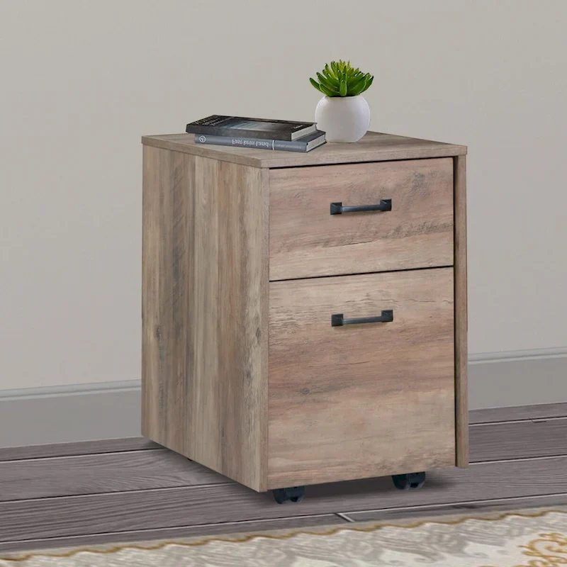 Rustic Oak Mobile File Cabinet with Two Drawers