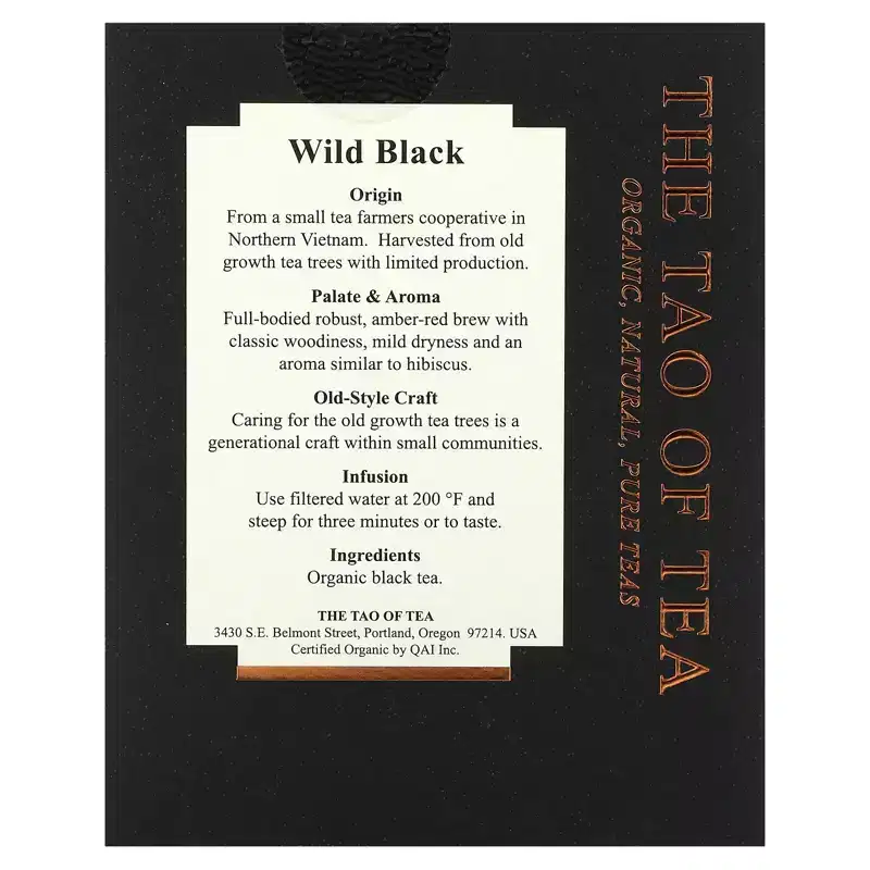 The Tao of Tea Organic Black Tea, Wild Black, 15 Pyramid Sachets, 1.32 oz (37.5 g)