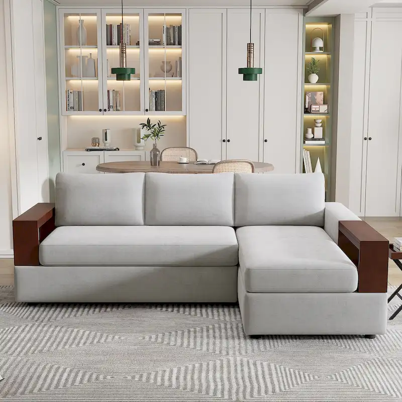 Christopher Knight Home - 87.4 L-Shaped Sectional Sofa with Reversible Armrests and Integrated Chaise Lounge