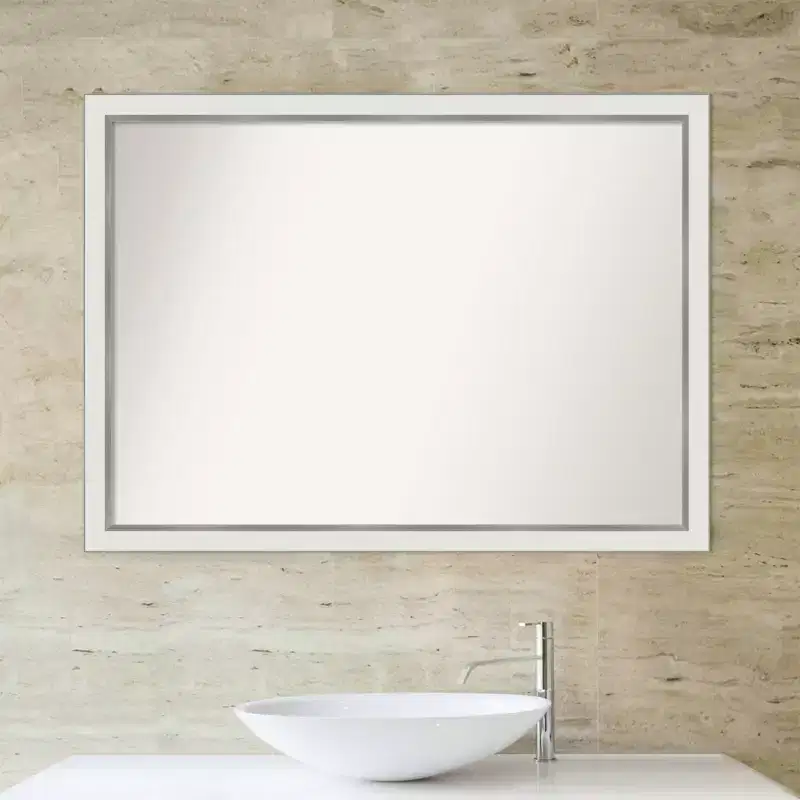 White/Silver Narrow Frame Rectangle Wall Mirror, 1-Person, 41 x 30