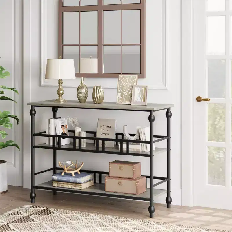 Narrow Console Table with Storage Rack