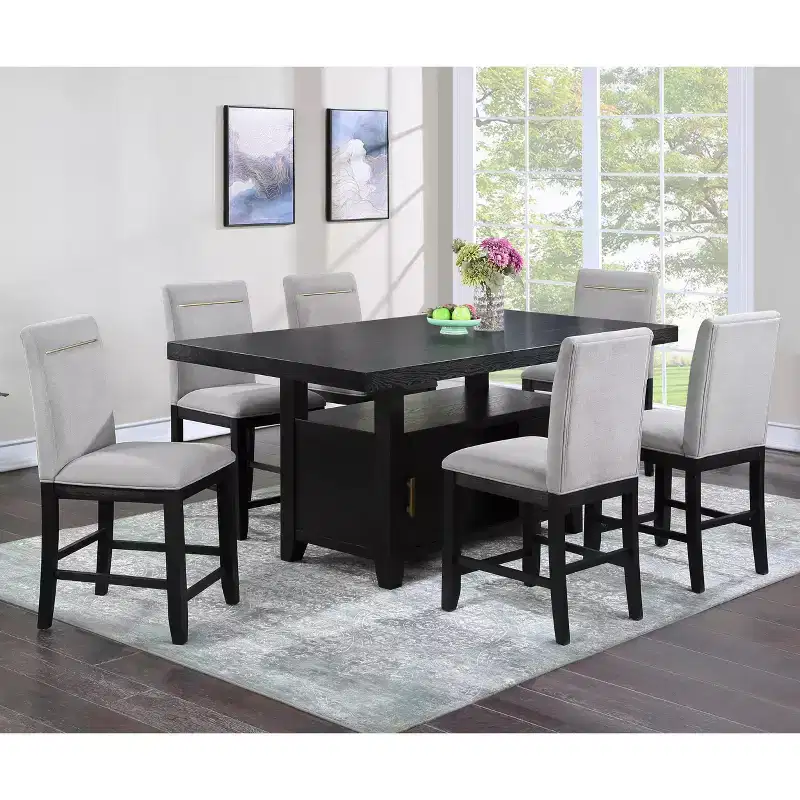 7pc Yves Counter Height Dining Set with Storage Rubbed Charcoal - Steve Silver Co.