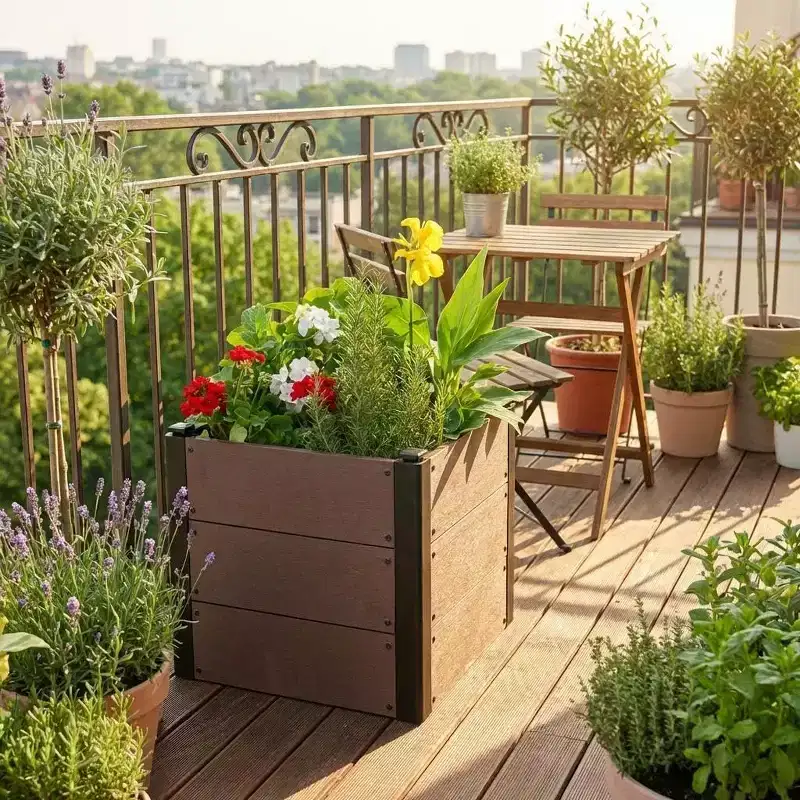Elevated Garden Bed Planter Box,Durable Composite Material,Deep Root Design,Outdoor, Easy Assembly for Vegetables, Herbs, Flowers,19.29*19.29*17.72 in