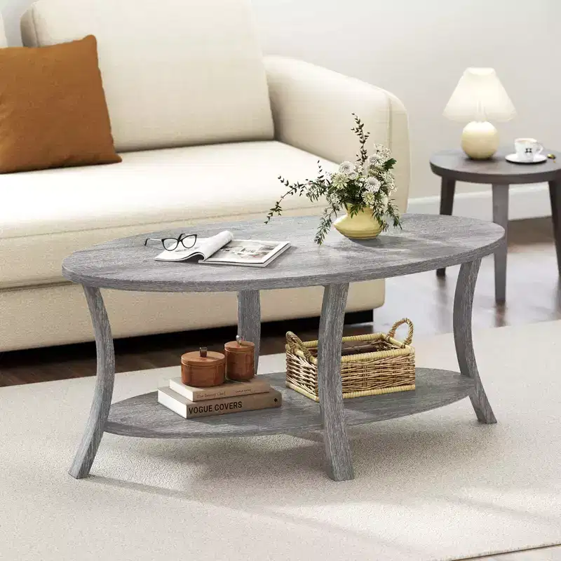 Costway Oval Coffee Table Sturdy Support Legs for Living Room Study Reception Room Gray