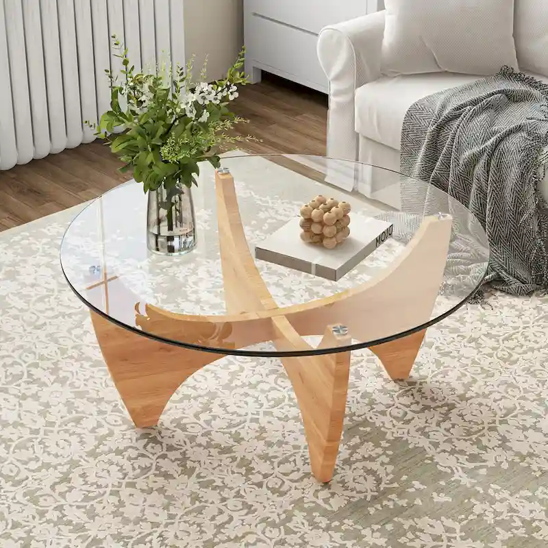 Round Glass Top Coffee Table Solid Wood - 35.435.416