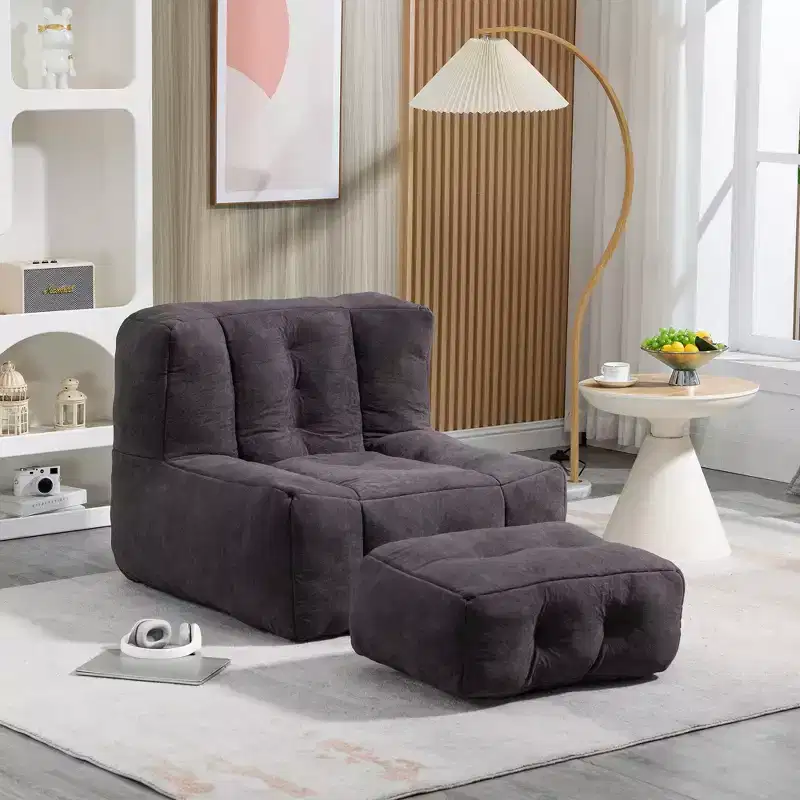 Okak Bean Bag Chair Floor Chair Lazy Sofa Chair with Memory Foam and Ottoman, Bean Bag Sofa for Reading Room, Living Room
