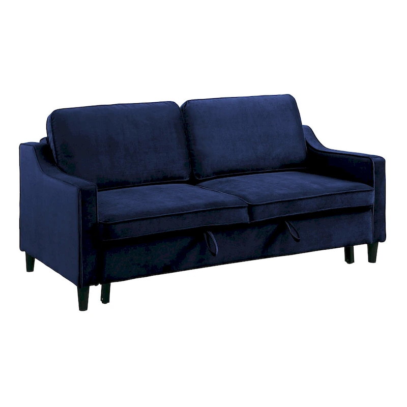 Katy 72 Inch Sleeper Sofa, Convertible Pull Out Bed, Solid Wood Blue Velvet