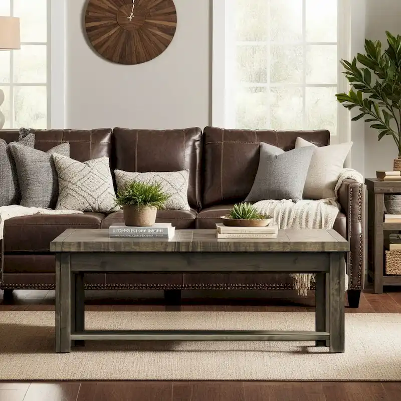 48 inch Coffee Table, No Assembly Required, Barnwood Finish