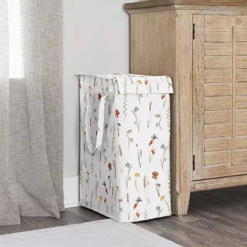 Sweet Jojo Designs Girl Foldable Laundry Hamper with Handles Watercolor Floral Garden Multicolor