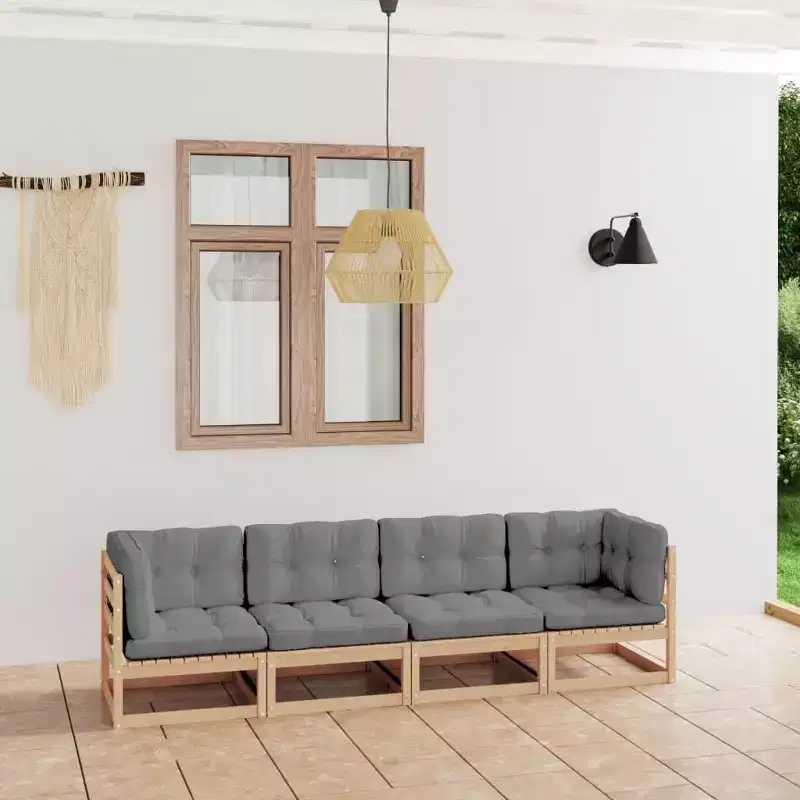vidaXL Garden Sofa Solid Pinewood, Fabric 4-Seater Modular