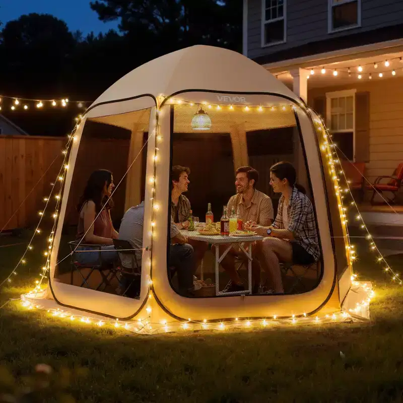 VEVOR Screen House Tent, 10 x 9.2 ft, 4-8 Person Pop Up Screen Tent, Portable Screened in Canopy with Carry Bag, Netting Sides, Ground Stakes, Beige