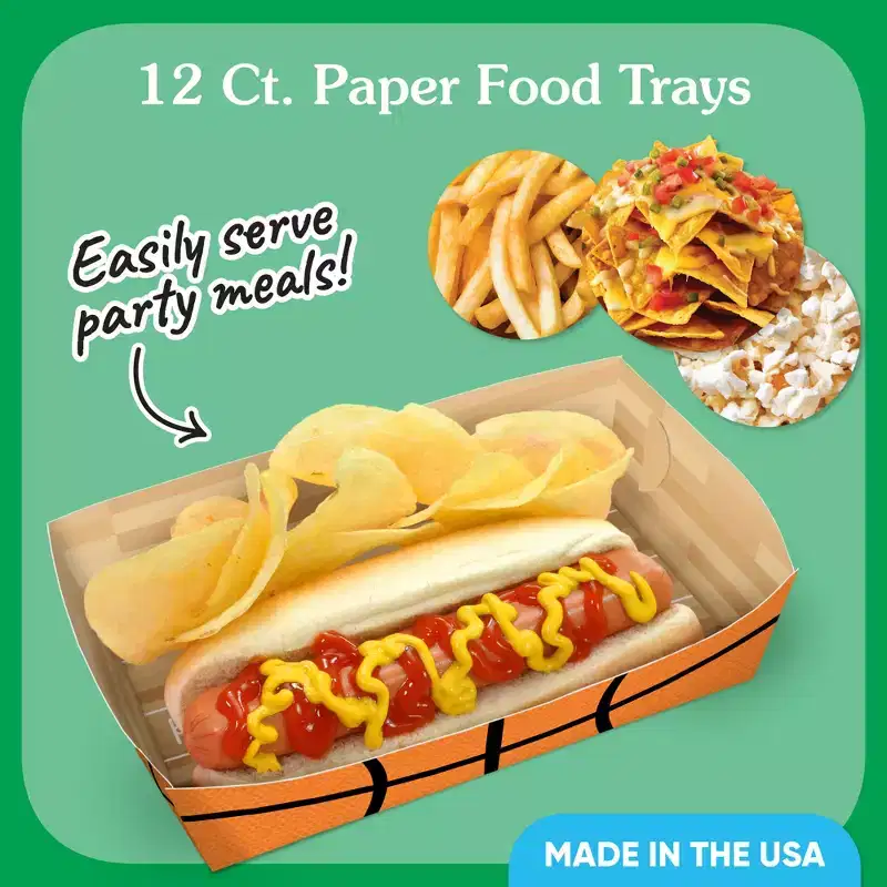 Big Dot of Happiness Basketball Party Paper Food Trays, Disposable Double-Sided Paper Food Holders for Nachos, Hot Dogs, French Fries - 12 Ct