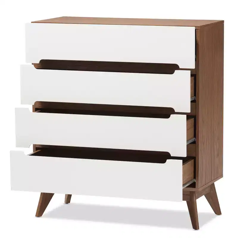 Mid-Century 4-Drawer Storage Chest �C Walnut & White Scandinavian Design
