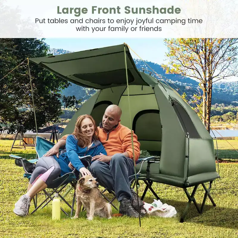 Costway 2-Person Compact Portable Pop-Up Tent Camping Cot with Air Mattress & Sleeping Bag