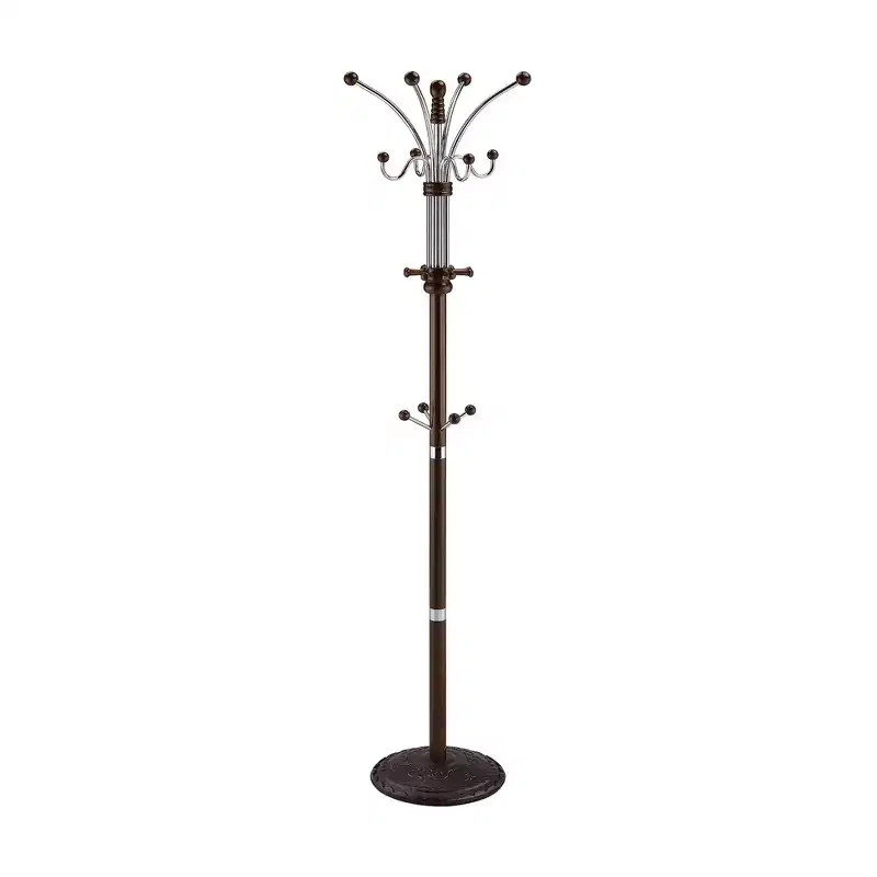 Ore International 73" Espresso Coat Rack Metal/Wood: 5 Hooks, Wood Frame, Adult Assembly Required