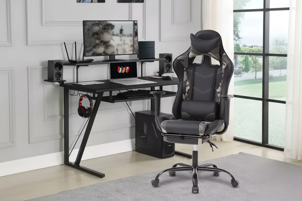 Racing Gaming Chair | PU Leather | Headrest & Lumbar Support | 360° Swivel | Massage Function