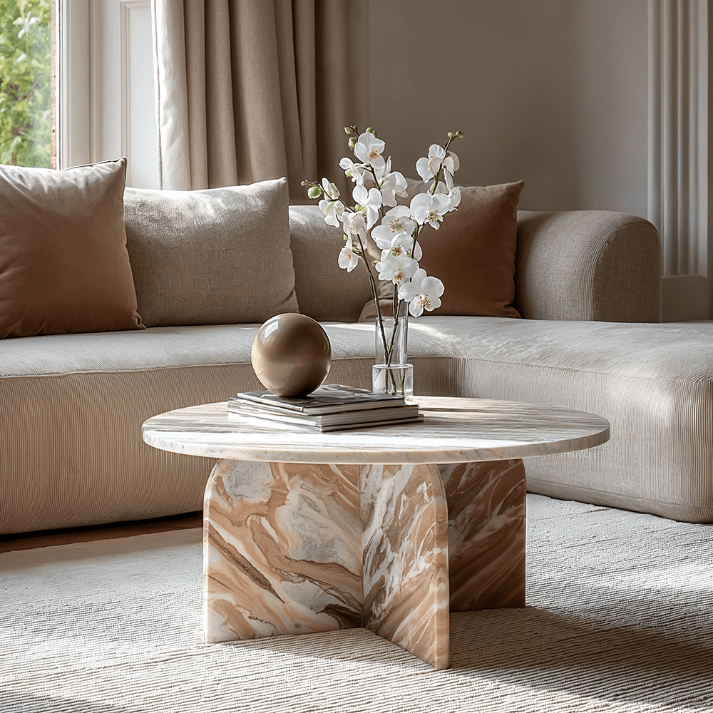 Cream & Coffee Abstract Natural Marble Coffee Table