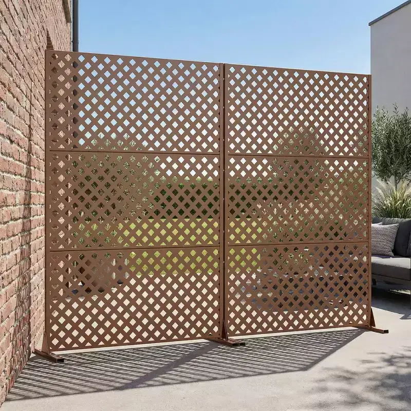 MAYEERTY Laurence Diamond Brown Galvanized Steel Room Divider, 72x47x16, 3-Piece Double-Sided Privacy Screen