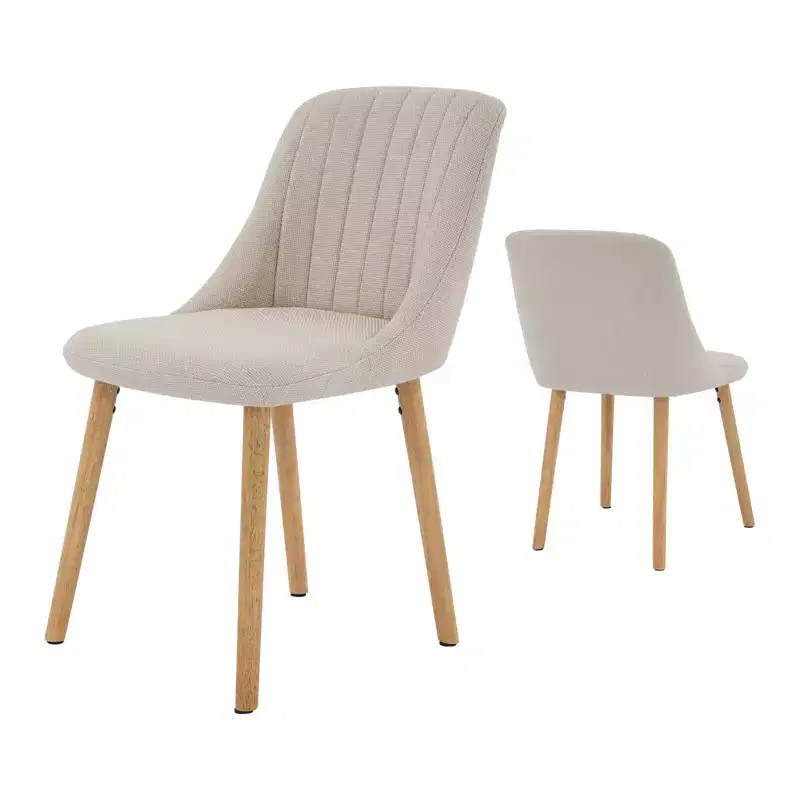 Mid-Century Modern Dining Chair, Upholstered Fabric Accent Chairs with Wood Legs, Set of 2, Performance Fabric In Linen