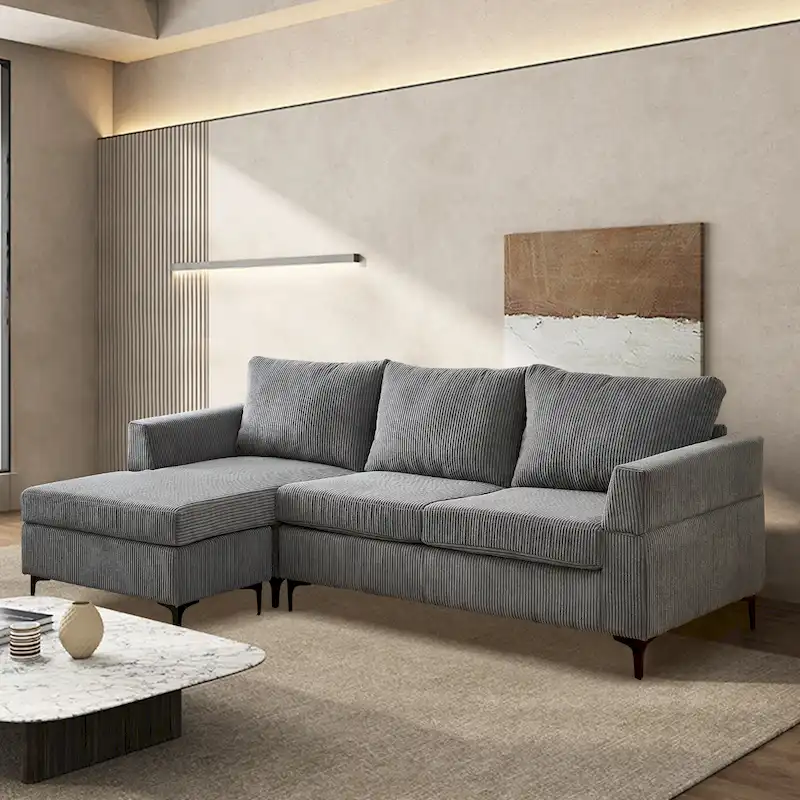 HOOOWOOO Living Room L-Shaped Polyester Fabric Reversible Chaise Sofa