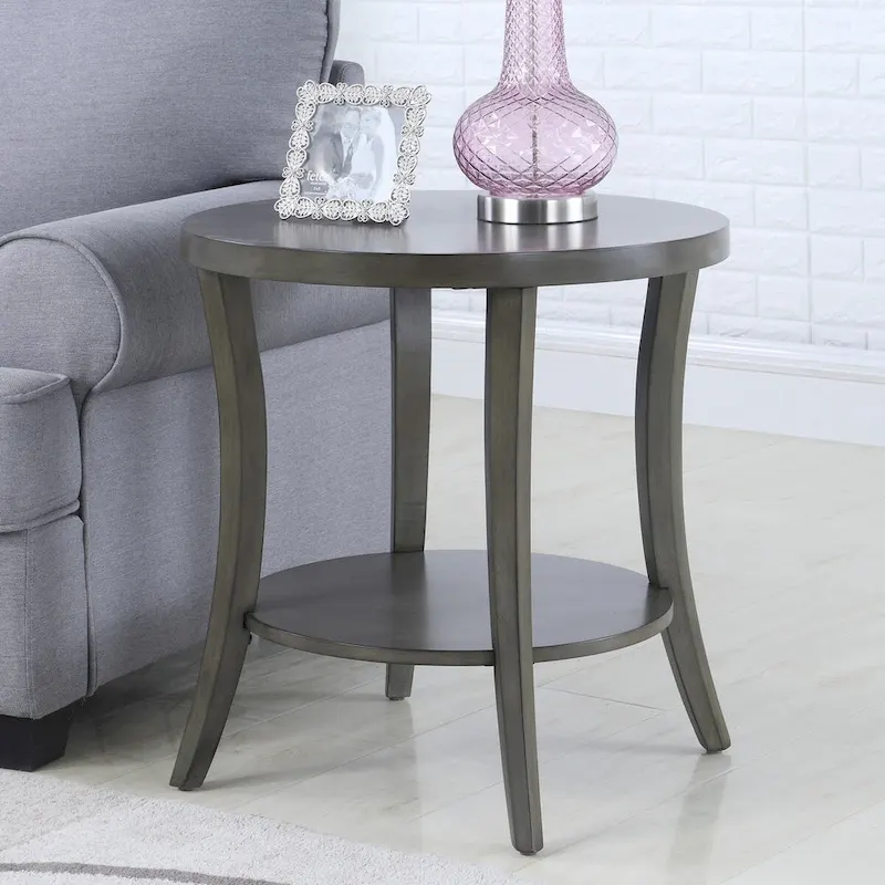 Contemporary Wood Oval End Table with Shelf