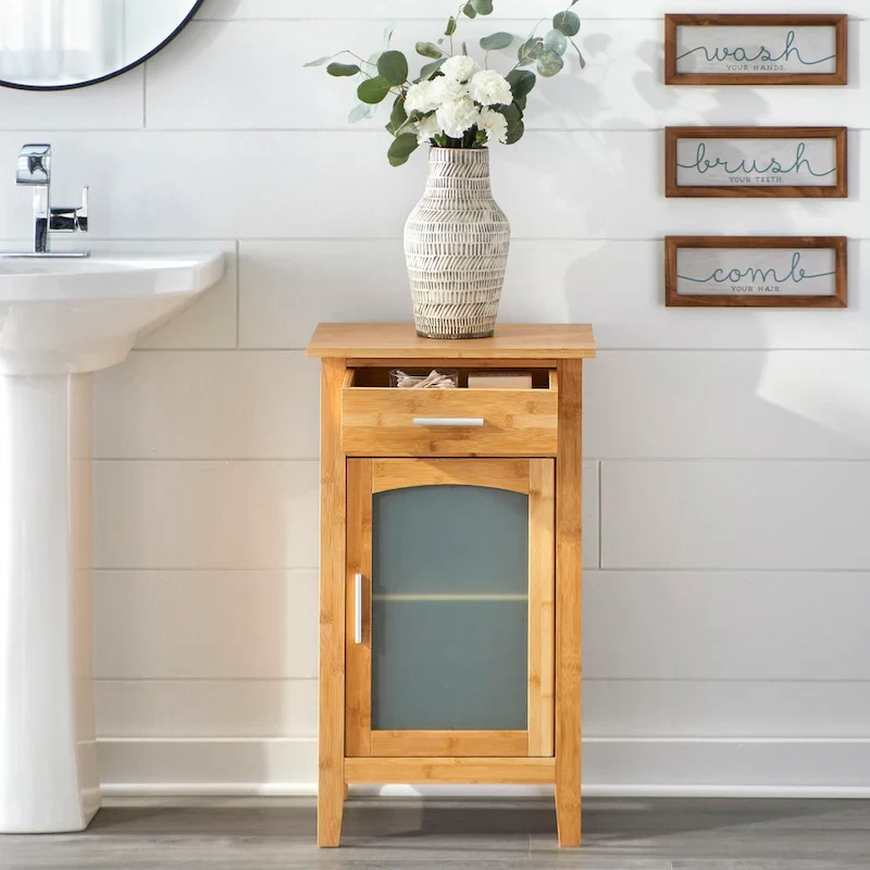 Bamboo Glass Door Floor Cabinet