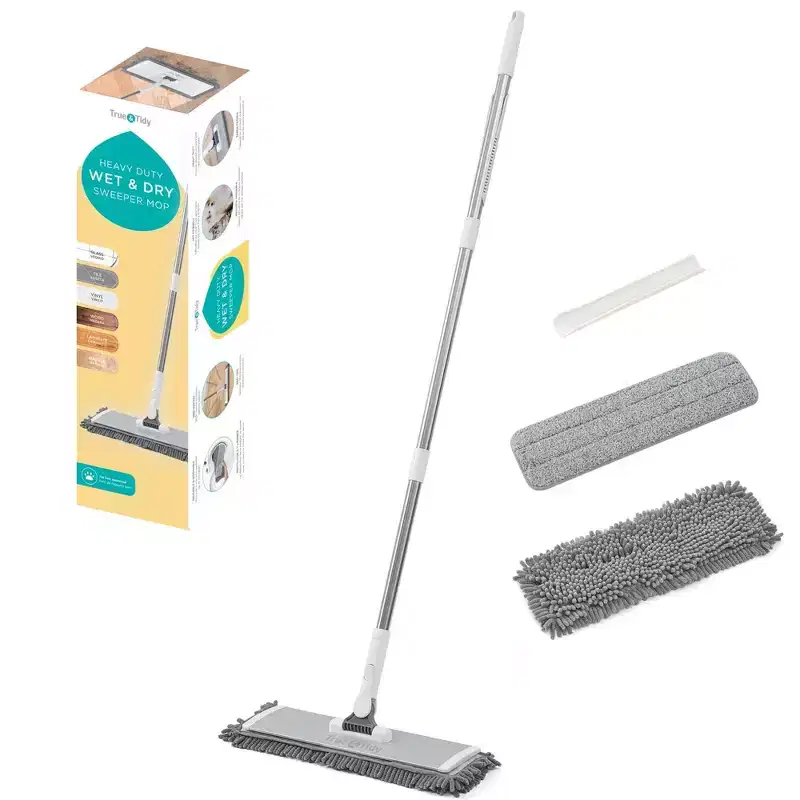 True & Tidy Sweep-180 Heavy Duty Wet and Dry Sweeper Mop: Aluminum Handle, Fabric Material