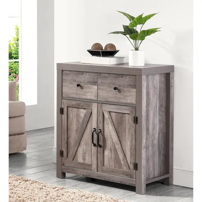 Farmhouse 2-Drawer Storage Cabinet 2-Door Accent Cabinet