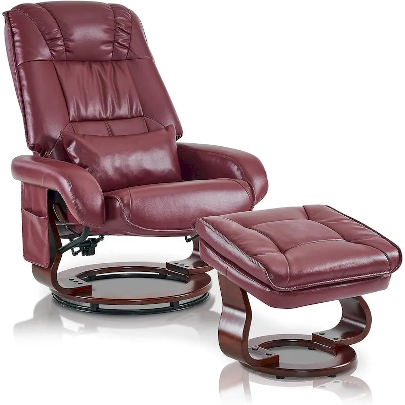 MCombo Swivel Recliners with Ottoman, Vibration Massage TV Chairs, Ergonomic Lounge Chair for Living Room, Faux Leather 4877