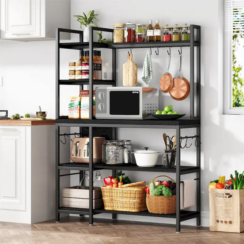 5-Tier Industrial Baker's Rack with Storage and 10 Hooks
