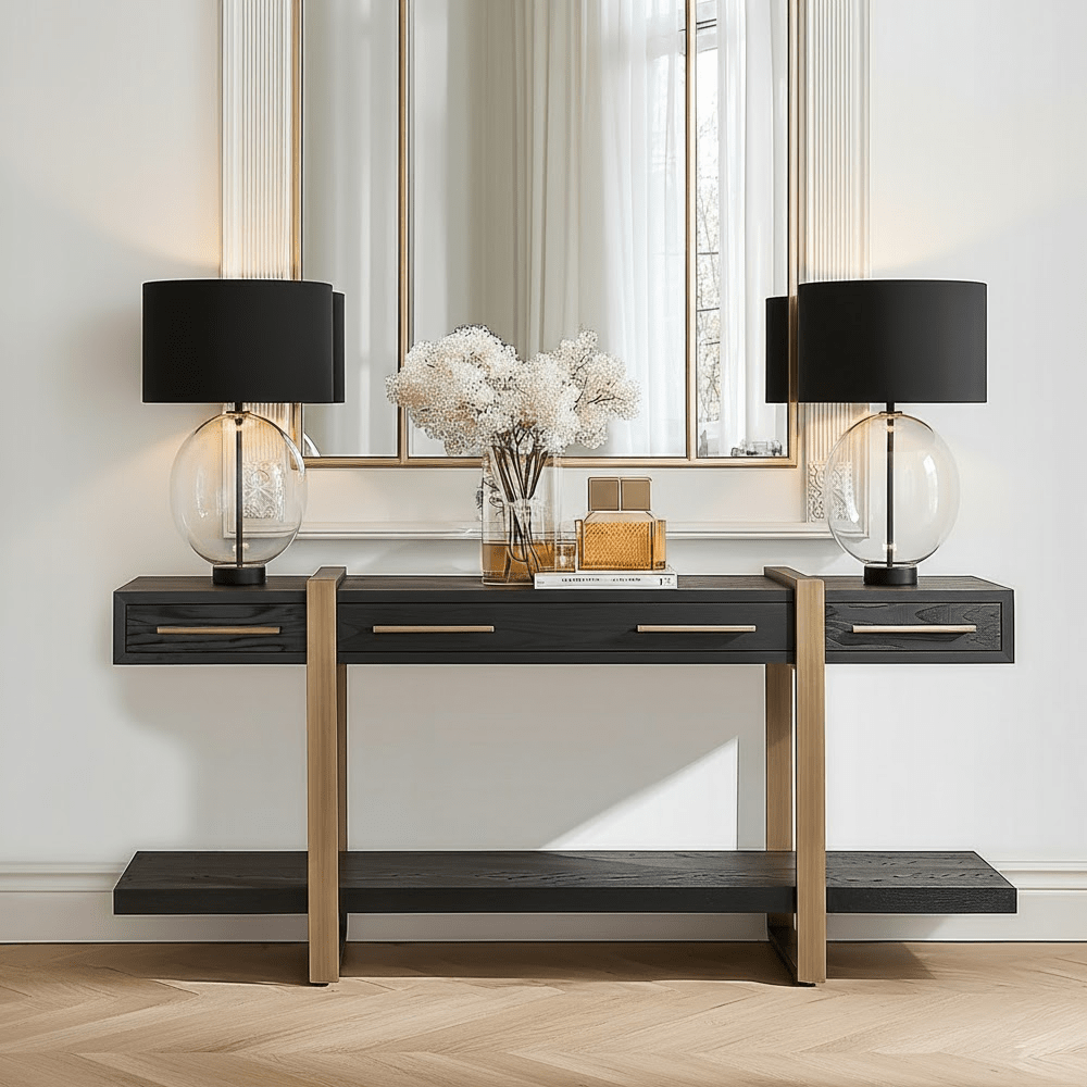 Black & Bronze Large Console Table