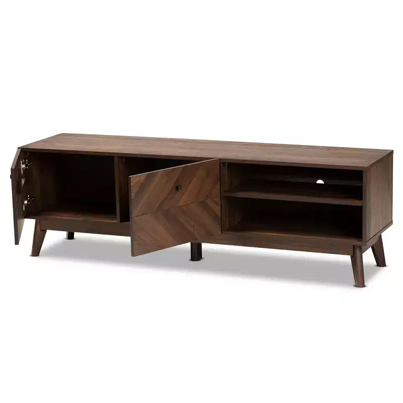 Hartman Wood TV Stand for TVs up to 60 Walnut Brown - Baxton Studio: Entertainment Center with Storage Drawer