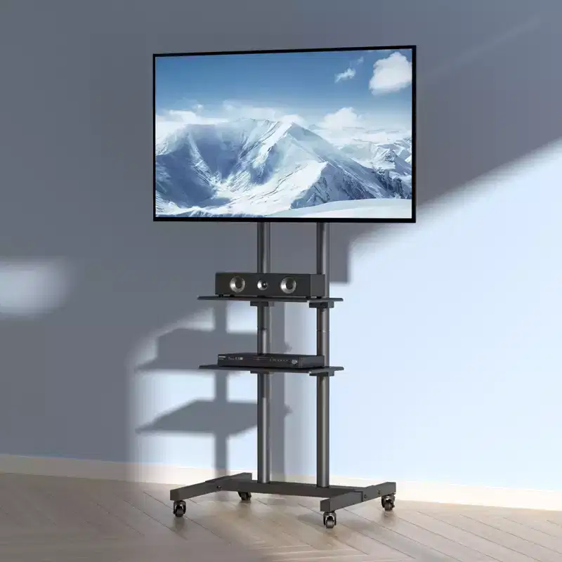 Height-Adjustable Mobile TV Stand with Wheels & Dual Trays �C Fits 32