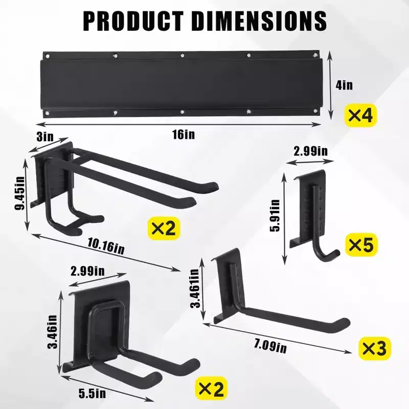 Garage Tool Organizer Wall Mount 64, 12 Hooks, Metal Storage Rack, Basement, Black