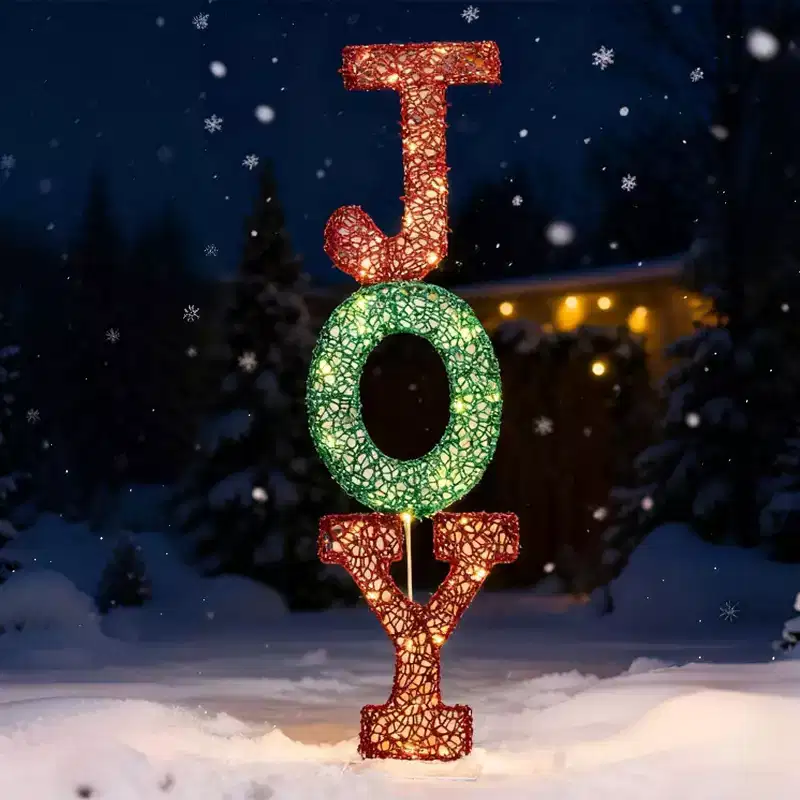 Joyfy 3 FT Christmas Lights Outdoor, 2D Stacked Cotton Yard Light with Metal Stakes for Garden Indoor Outdoor Christmas Eve Night Decoration