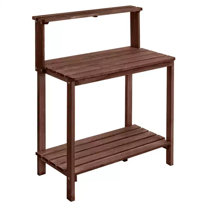 VEVOR Potting Bench Table, Outdoor Gardening Workstation with 36 x 20 in Wood Tabletop, Storage Shelves, Hook for Outside Patio, Backyard, Brown