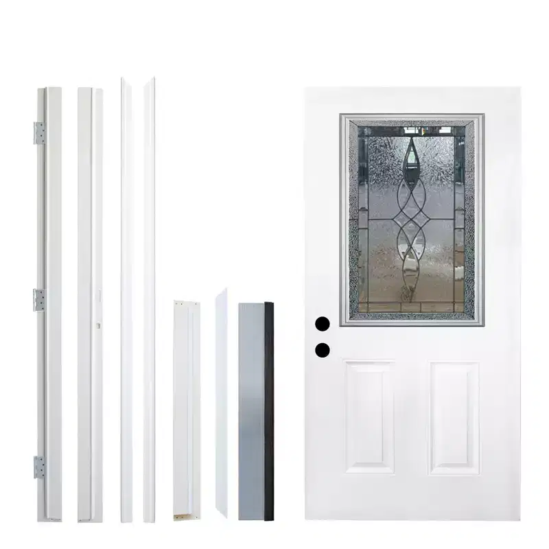 PexFix 36x80 Fiberglass Entry Door Decor Glass Door Primed Knock-Down Right Hand Inswing Door 2-Panel White Fiberglass Entrance Door