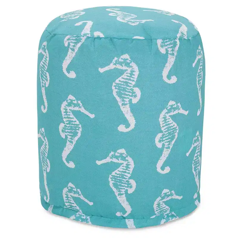 Round Ottoman Pouf 鈥?Sea Horse Pattern, 16x16x17, Removable Washable Cover