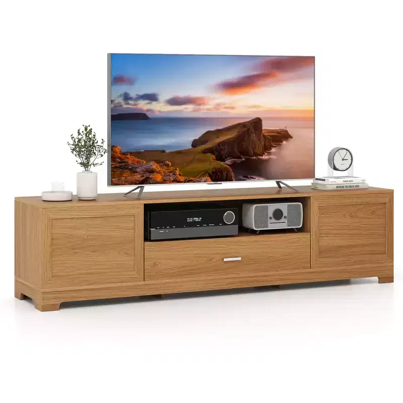 Costway TV Stand for TVs up to 80'' w/Drawer Cable Hole Entertainment Center for Bedroom